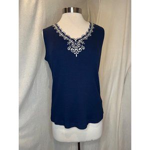 Dressbarn Women's Embroidered Tank Size Large Blue
